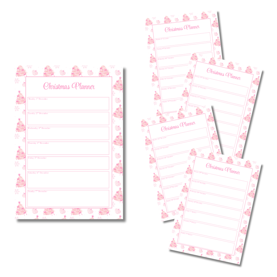 A4 Christmas 2026 Planner Refill Page Inserts - Pink Trees
