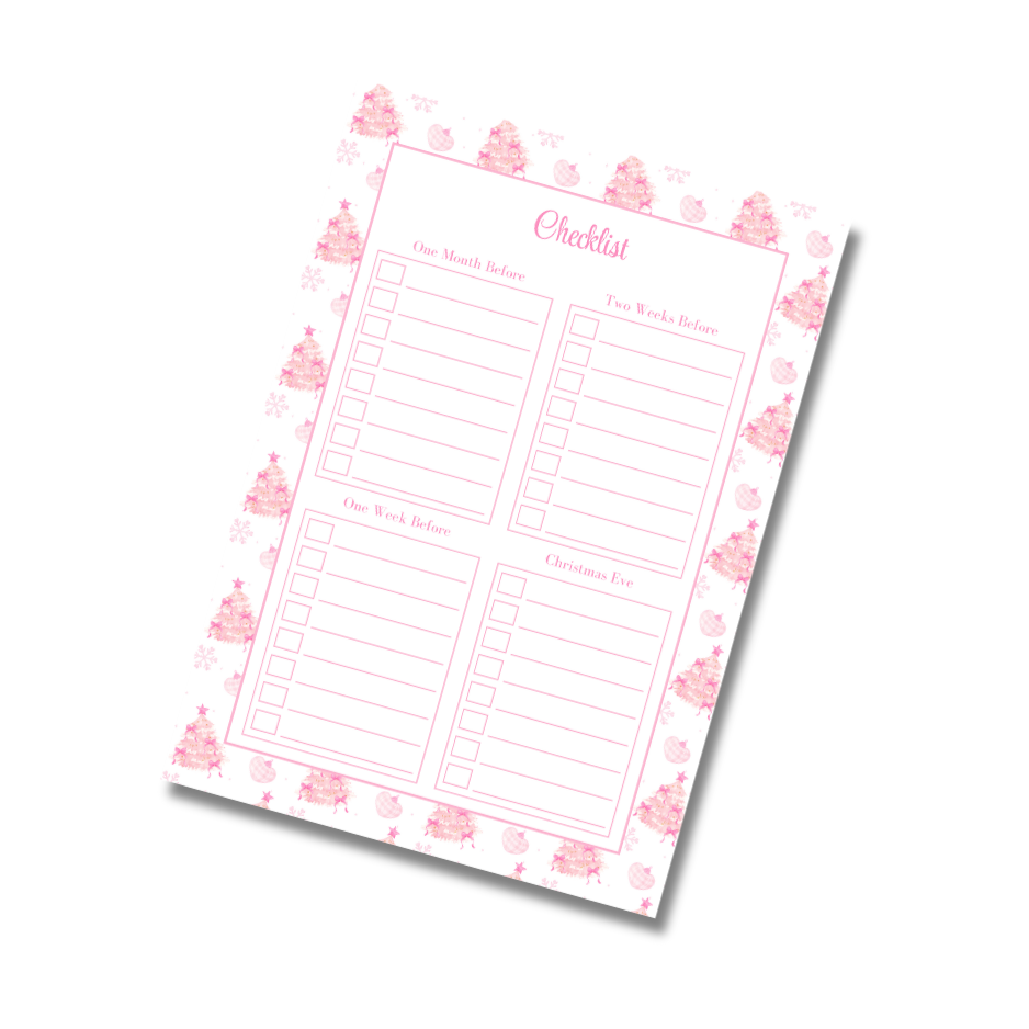 A4 Christmas 2026 Planner Refill Page Inserts - Pink Trees