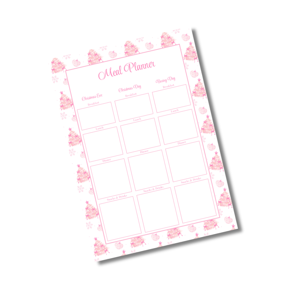 A4 Christmas 2026 Planner Refill Page Inserts - Pink Trees