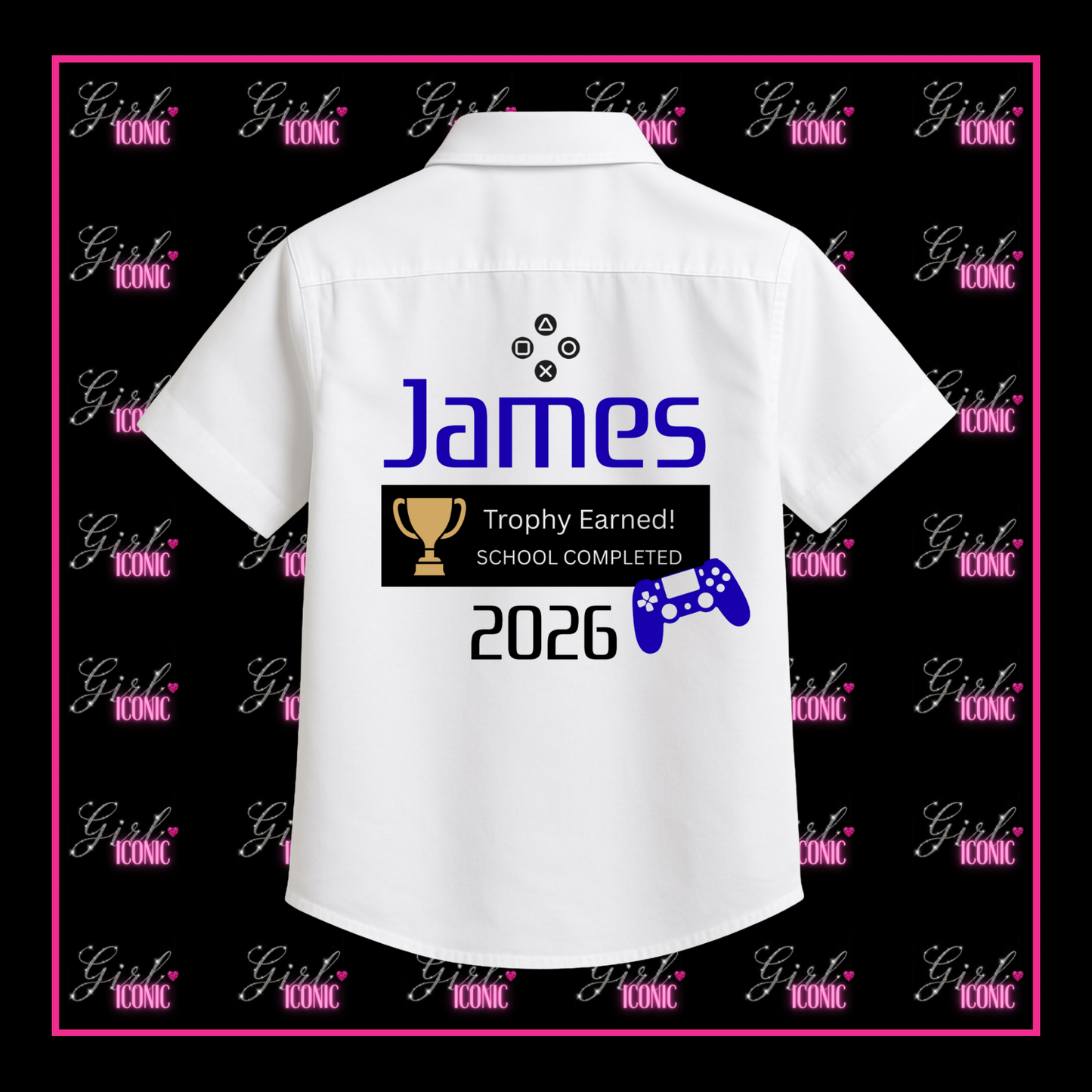 Personalised Boys School Leavers Shirt - Blue Gamer