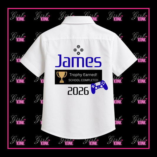 Personalised Boys School Leavers Shirt - Blue Gamer