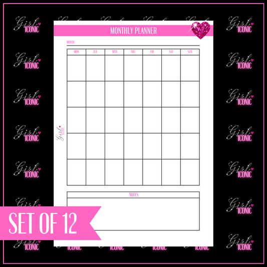 Monthly Planner -Set of 12 Pages
