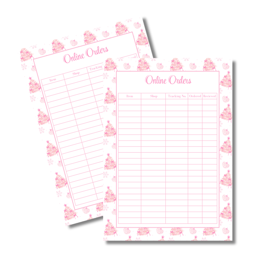 A4 Christmas 2026 Planner Refill Page Inserts - Pink Trees