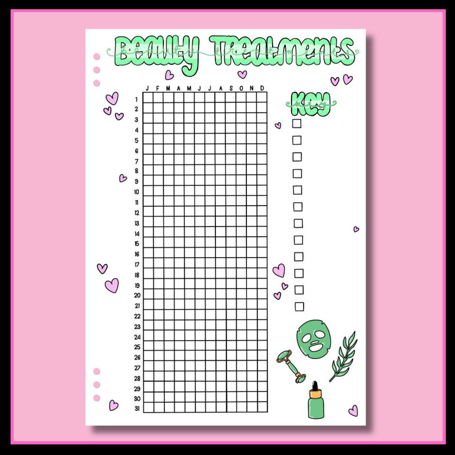 Yearly Beauty Treatment Tracker - Single Page