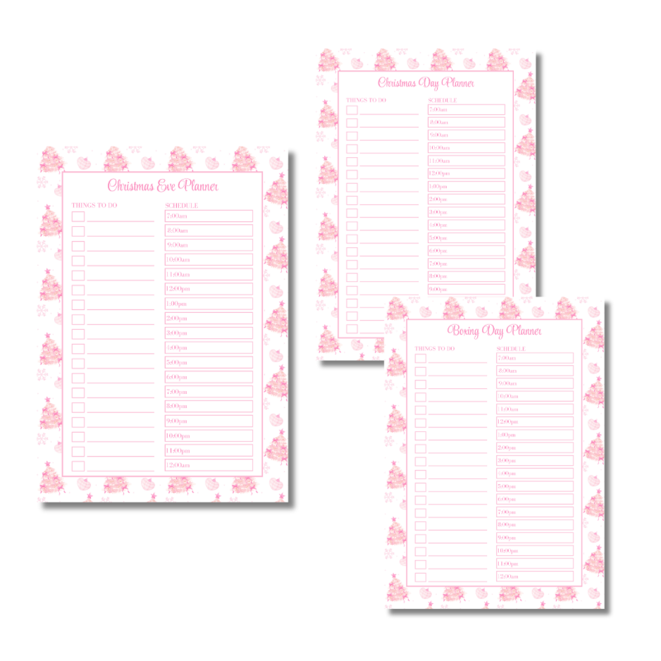 A4 Christmas 2026 Planner Refill Page Inserts - Pink Trees