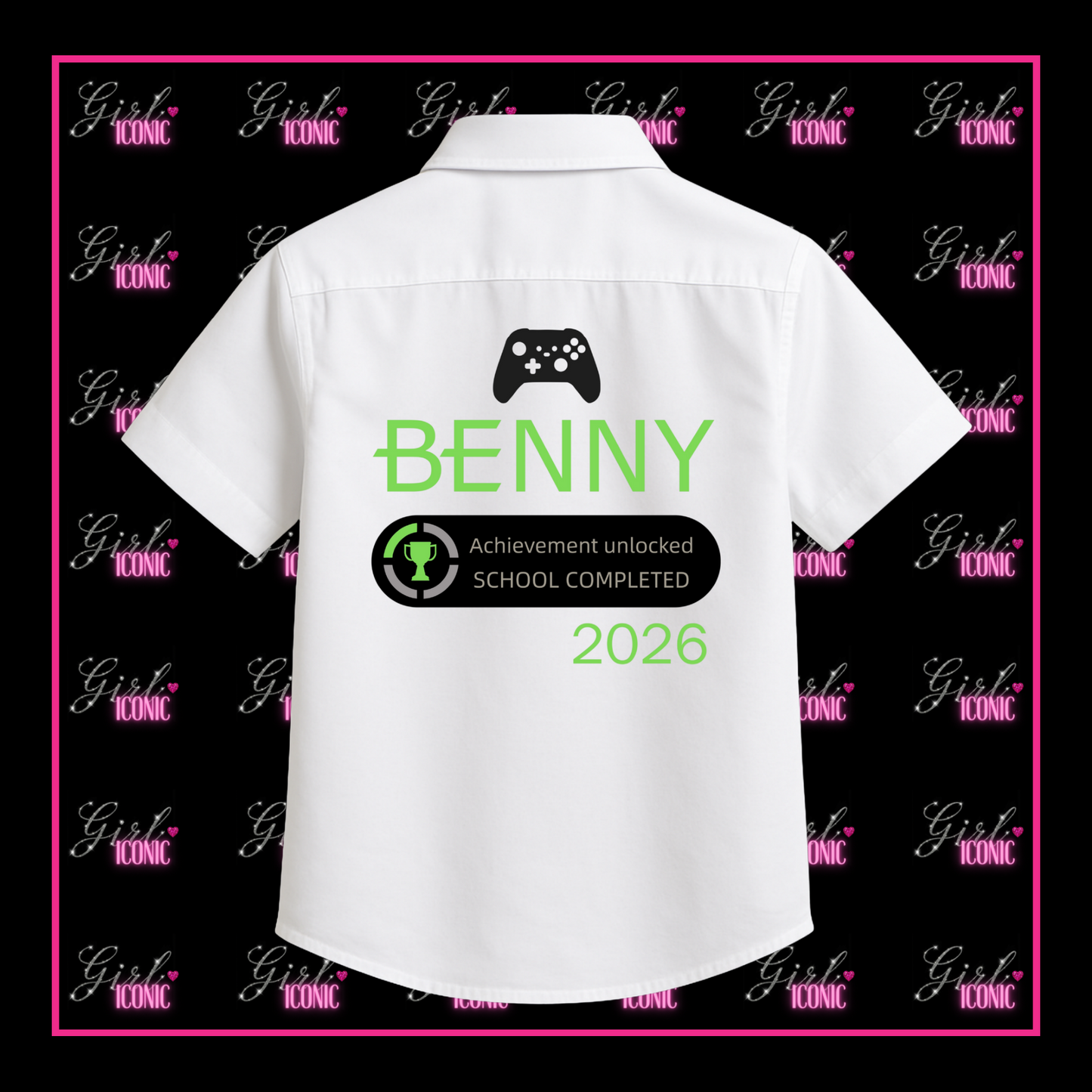 Personalised Boys School Leavers Shirt - Green Gamer