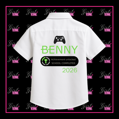 Personalised Boys School Leavers Shirt - Green Gamer
