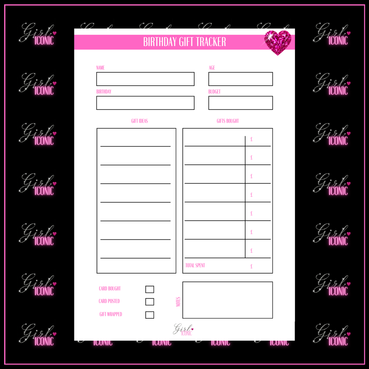 Birthday Gift Tracker - Set of 20 Pages
