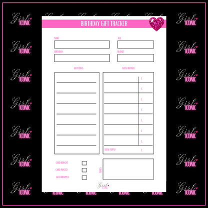 Birthday Gift Tracker - Set of 20 Pages