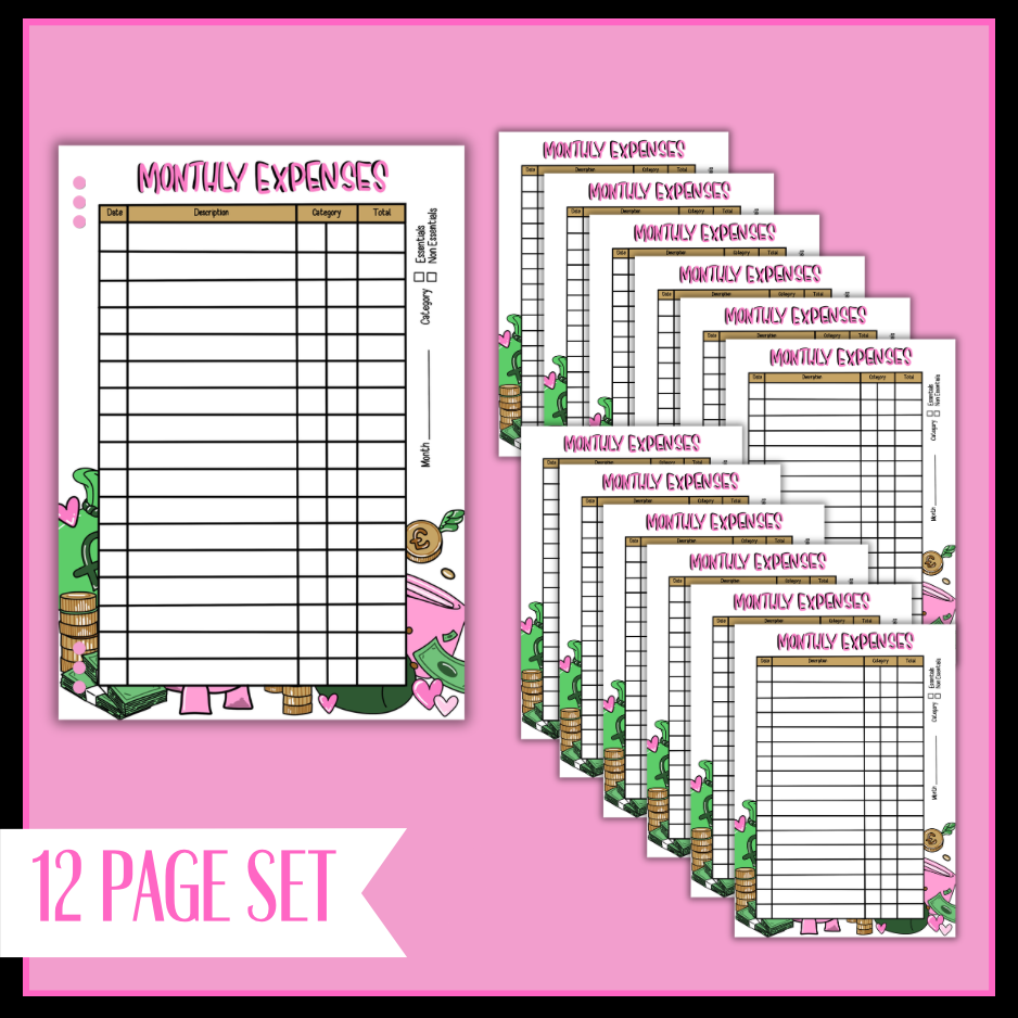 Monthly Expenses Bundle - 12 Page Set